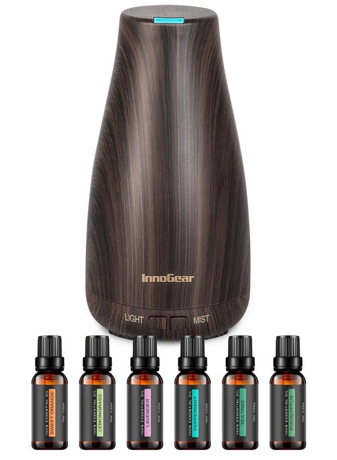 InnoGear Essential Oil Diffuser with Oils, 100ml Aromatherapy Diffuser with 6 Essential Oils Set, Aroma Cool Mist Humidifier Gift Set, Dark Wood Grain - Image 1